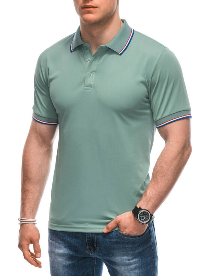 Koszulka męska Polo bez nadruku 1932S - jasnozielona
